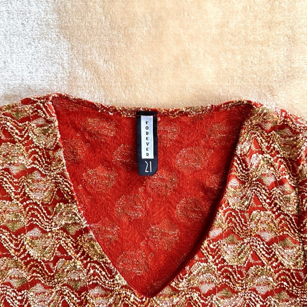 Vintage Y2K Forever21 Orange Patterned Top - Picture 2 of 4